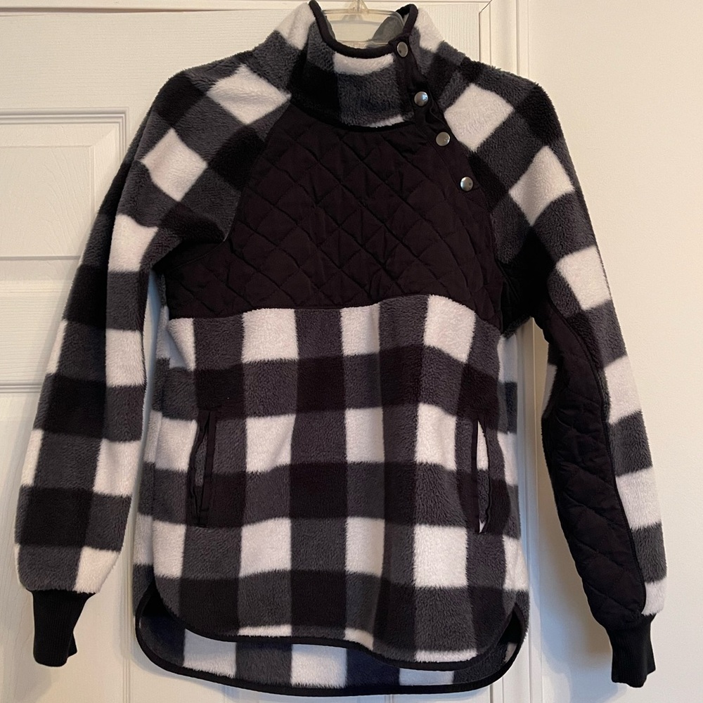 Abercrombie & Fitch Women’s Small Buffalo Plaid Fleece Pullover Asymmetric Snap